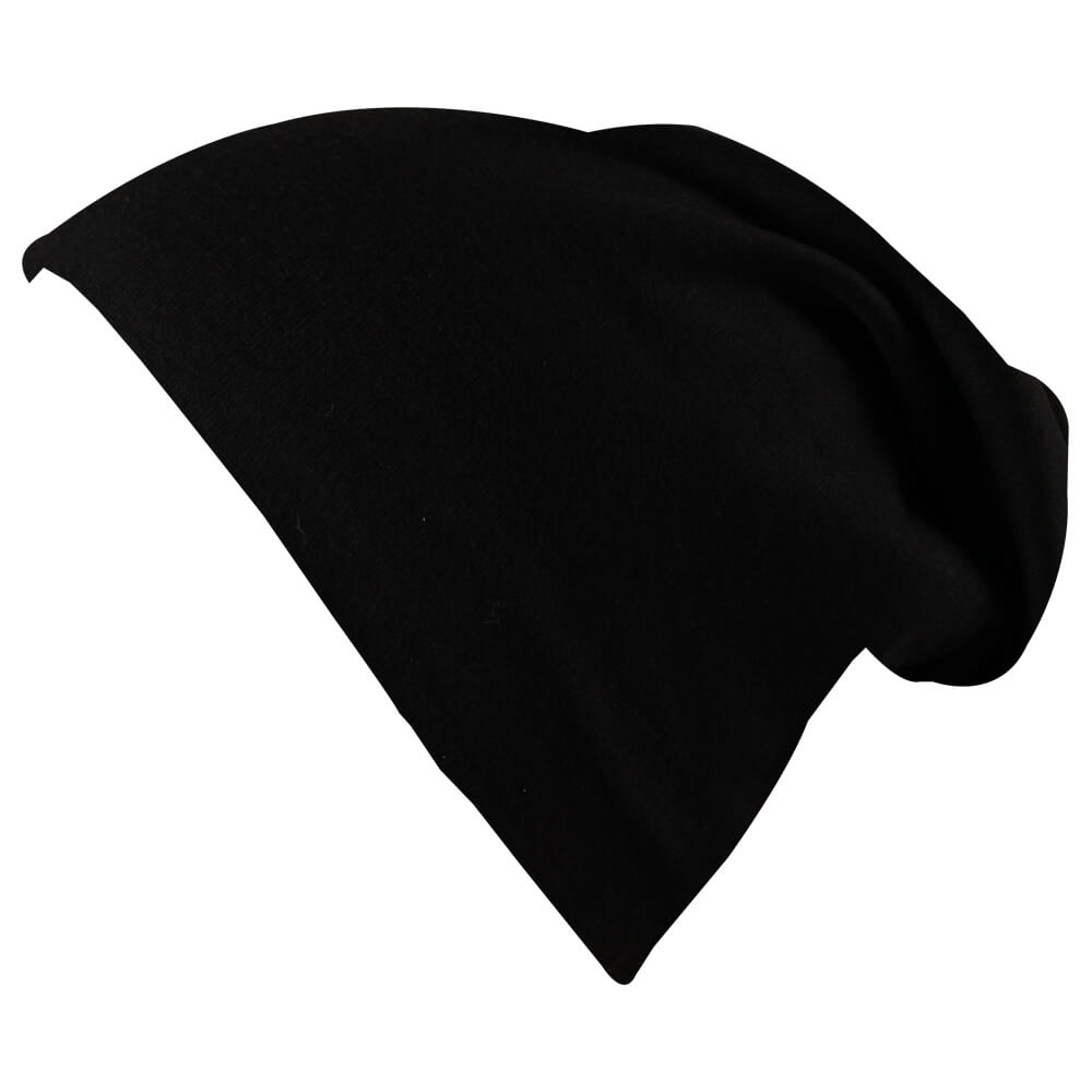 SM-443a Long Beanie Slouch Mütze schwarz einfarbig 