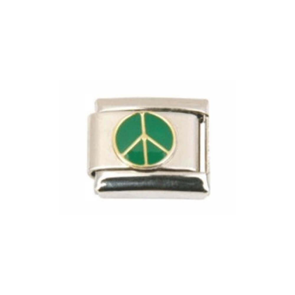 N-080 Italian Charm mit Motiv Peace Zeichen Silber Gold Grün