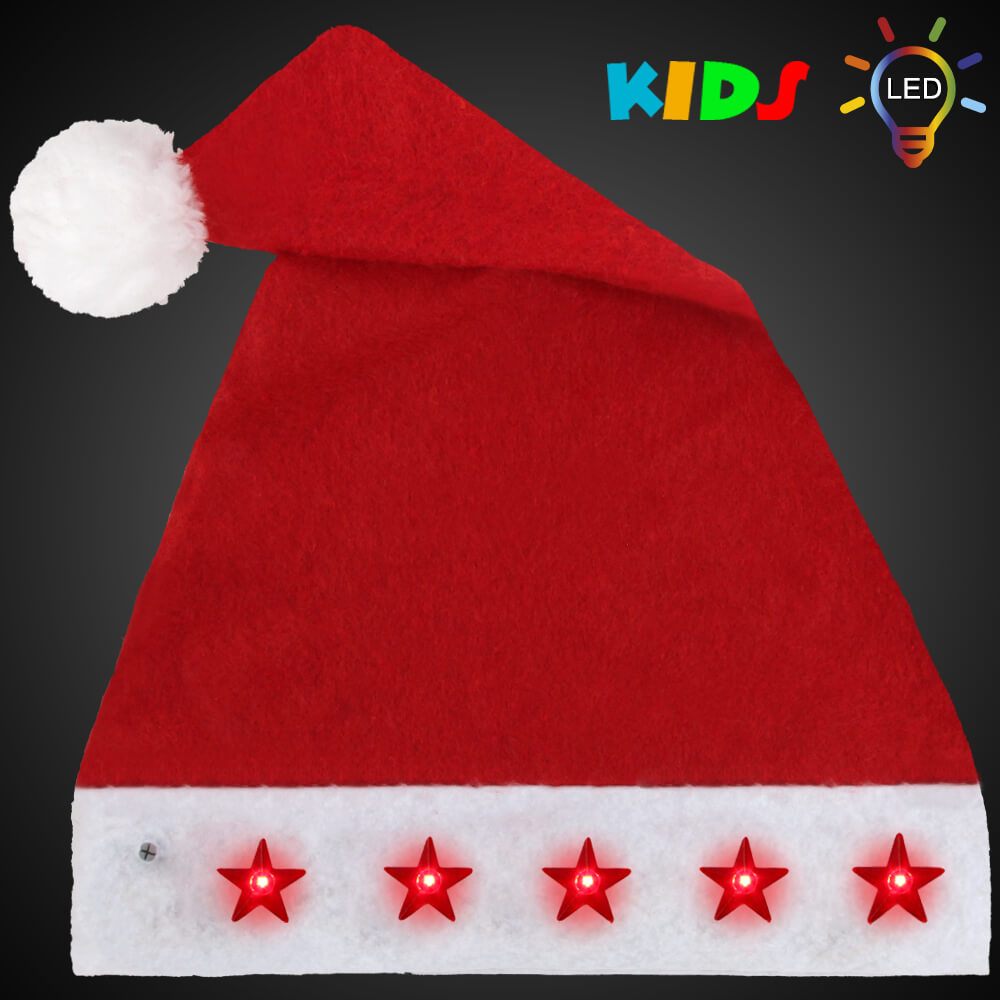 WM-14 Weihnachtsmütze Nikolausmütze aus Plüsch mit 5 Leuchtsternen für Kinder  