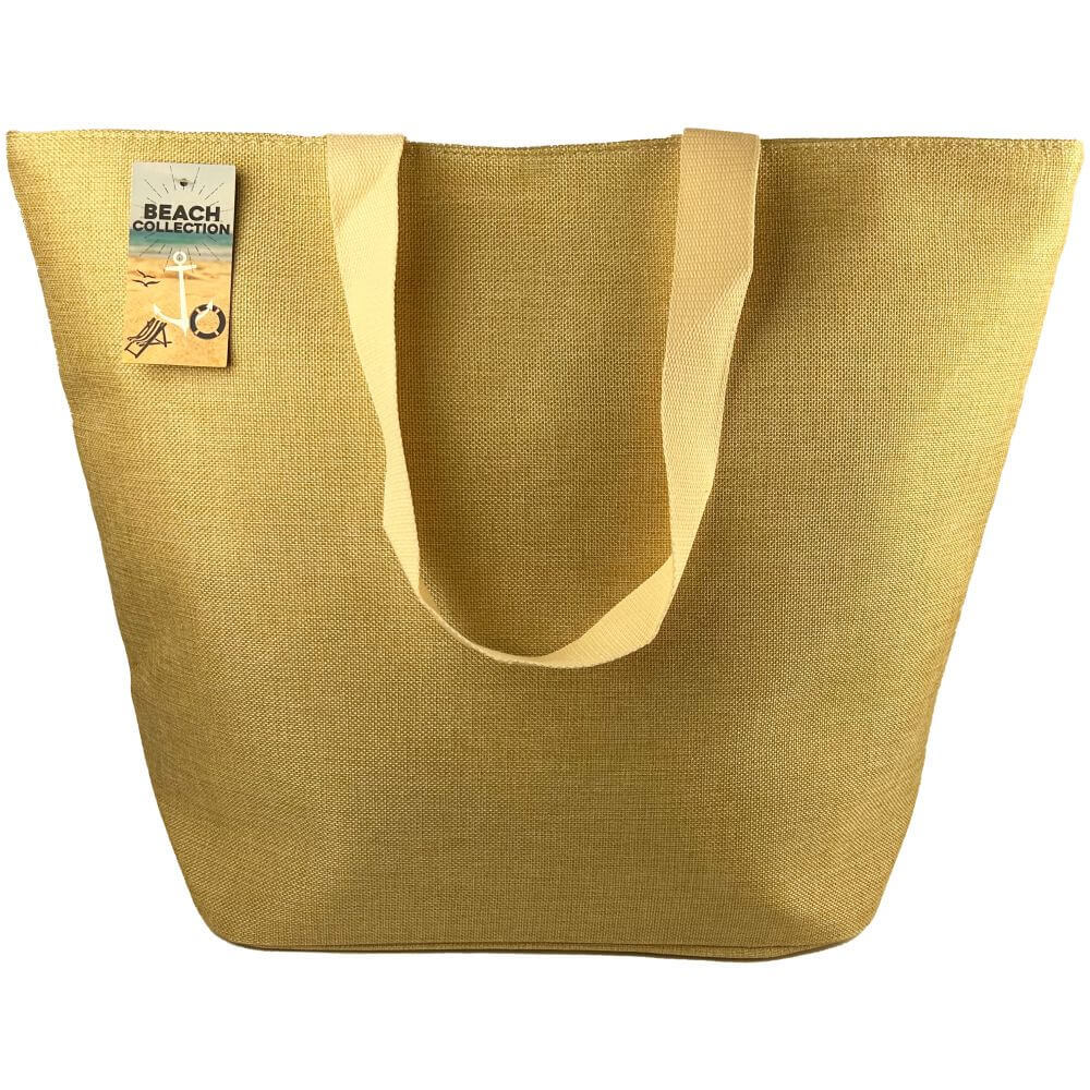 TT-M50 Shopper Einkaufstasche Strandtasche Beach Bag Tragetasche beige neutral uni Material Flax ca 52x49x19 cm