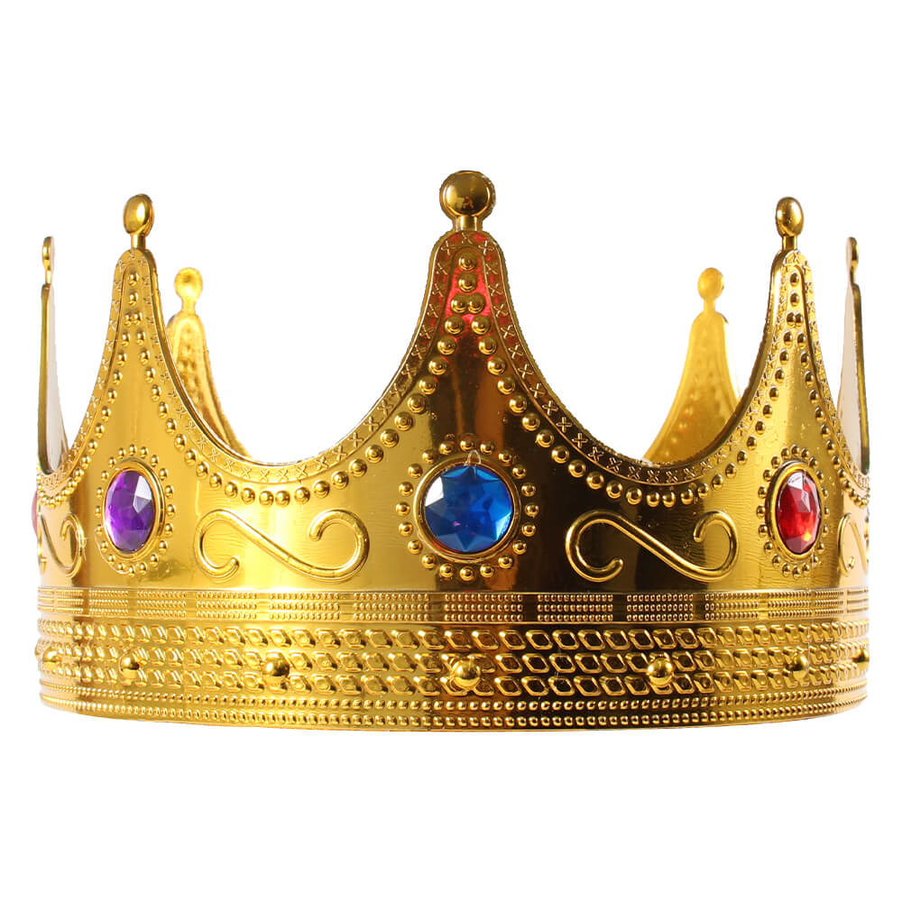 KH-001 Krone Königskrone Königin Königinnenkrone Prinz Prinzenkrone für Erwachsene gold mit bunten Kunststoffedelsteinen