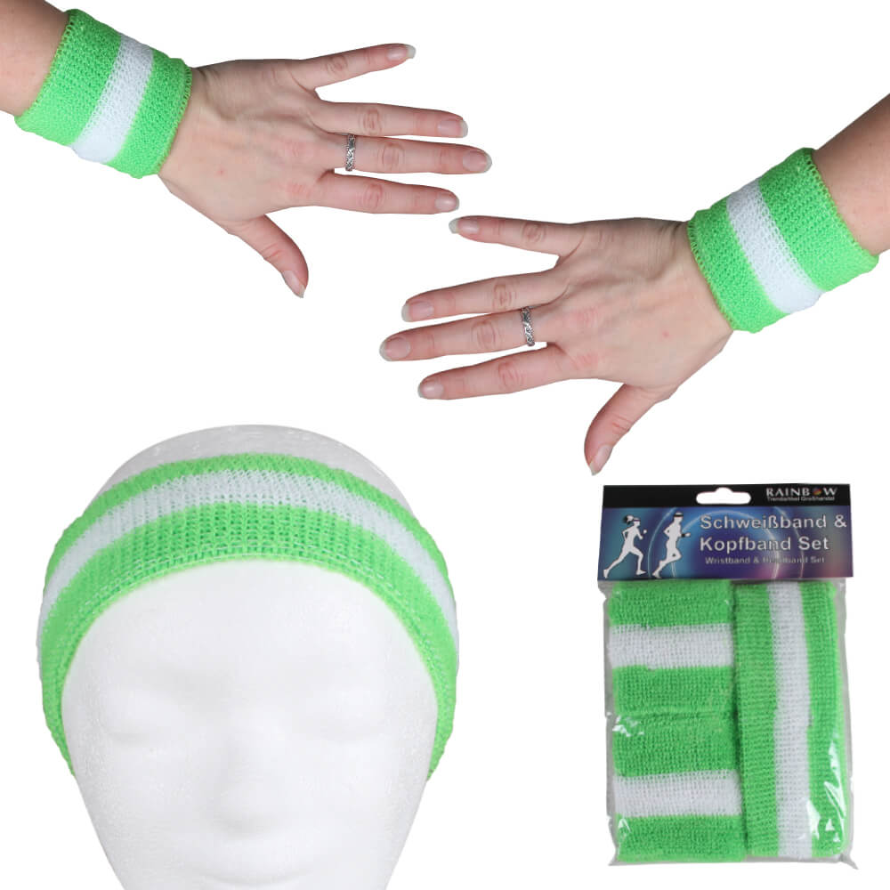 SBA-16 Schweißband Kopfband Set grün hellgrün weiß gestreift