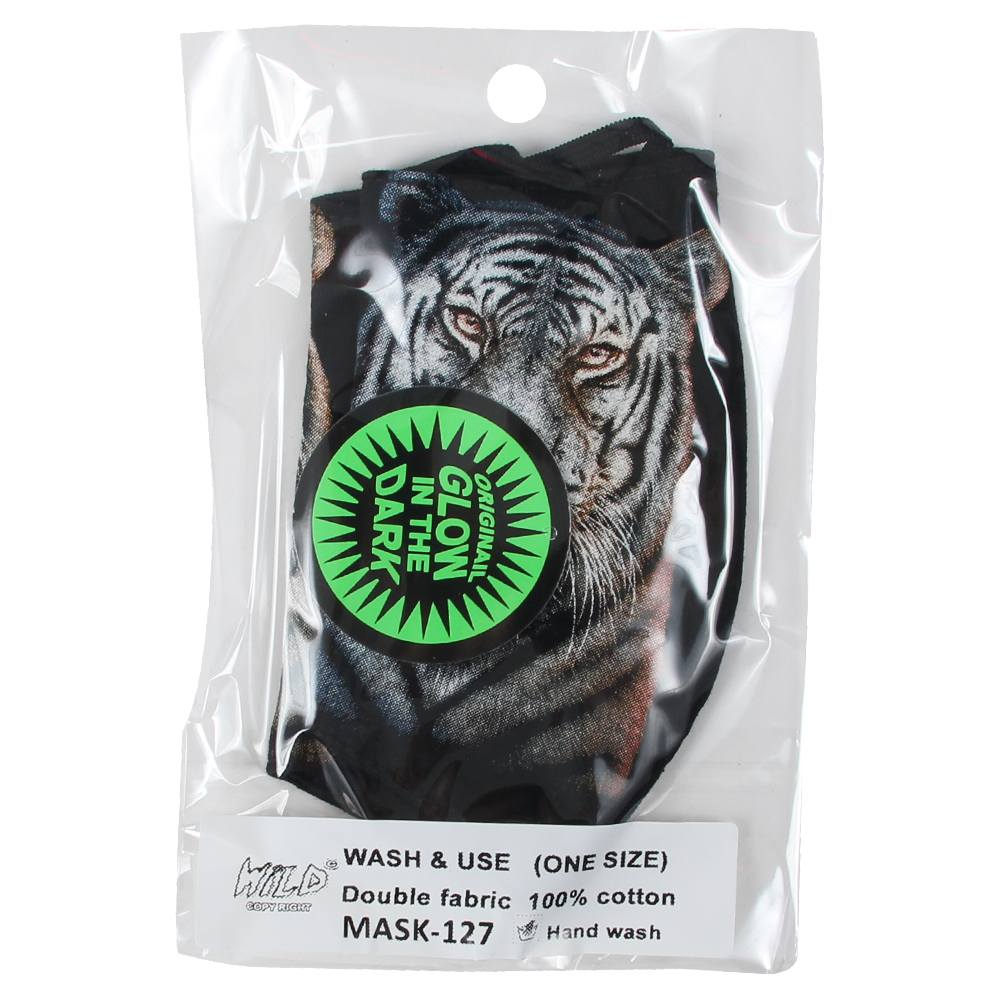 MASK-127 Mundschutz Atemschutzmaske Leuchteffekt Glow in the dark schwarz Tiger