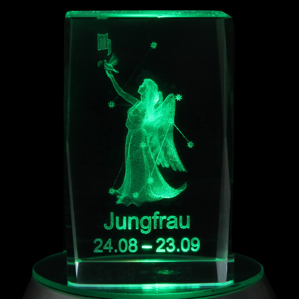 KQ-st06 Kristall Quader Motiv: Jungfrau Farbe: klar