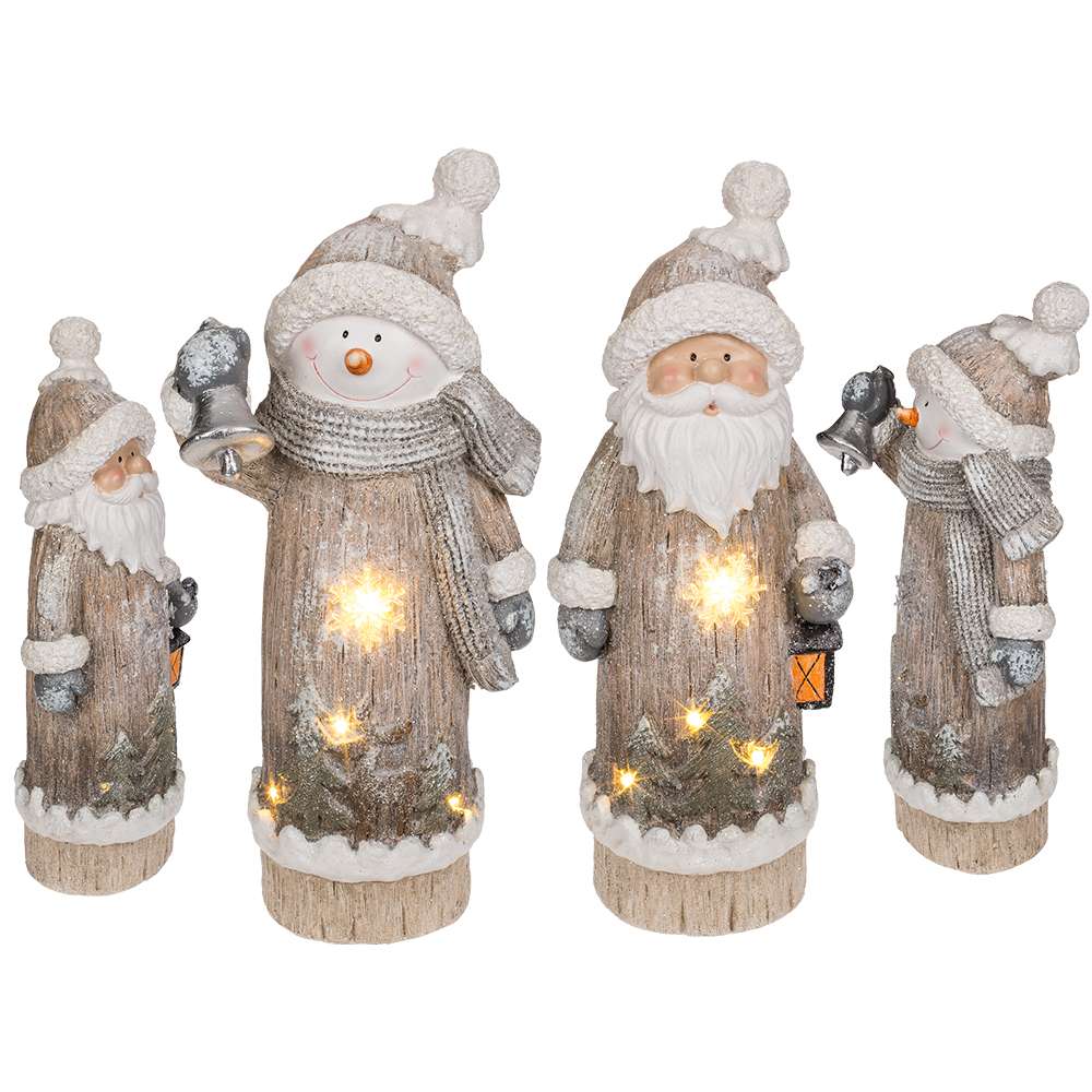 960391 Weihnachtsfigur Schneemann & Weihnachtsmann sortiert, mit warmweißen LED, ca. 20 x 50 cm, aus Polyresin, für 3 Mignon Batterien (AA)