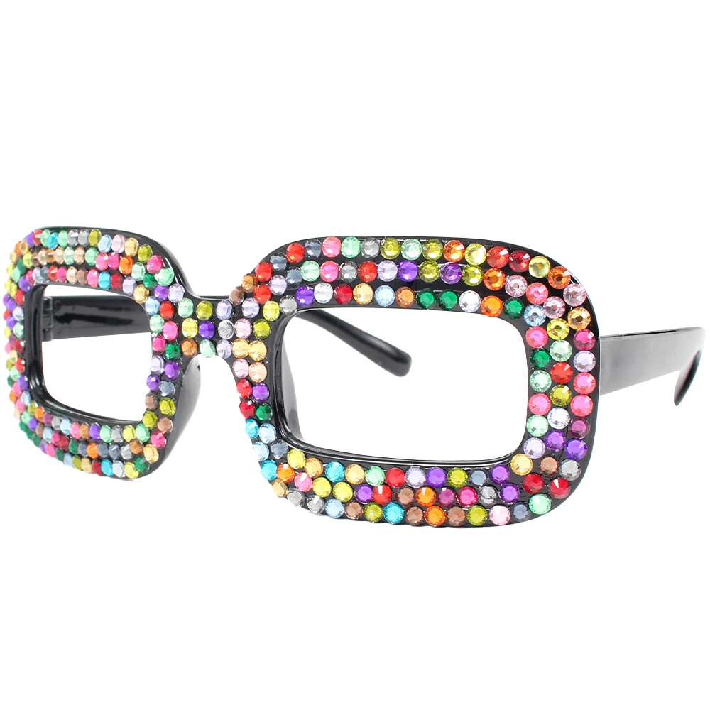 F-086 Funbrille Partybrille   ohne Glas mit Rainbow Strasssteinen am Rahmen