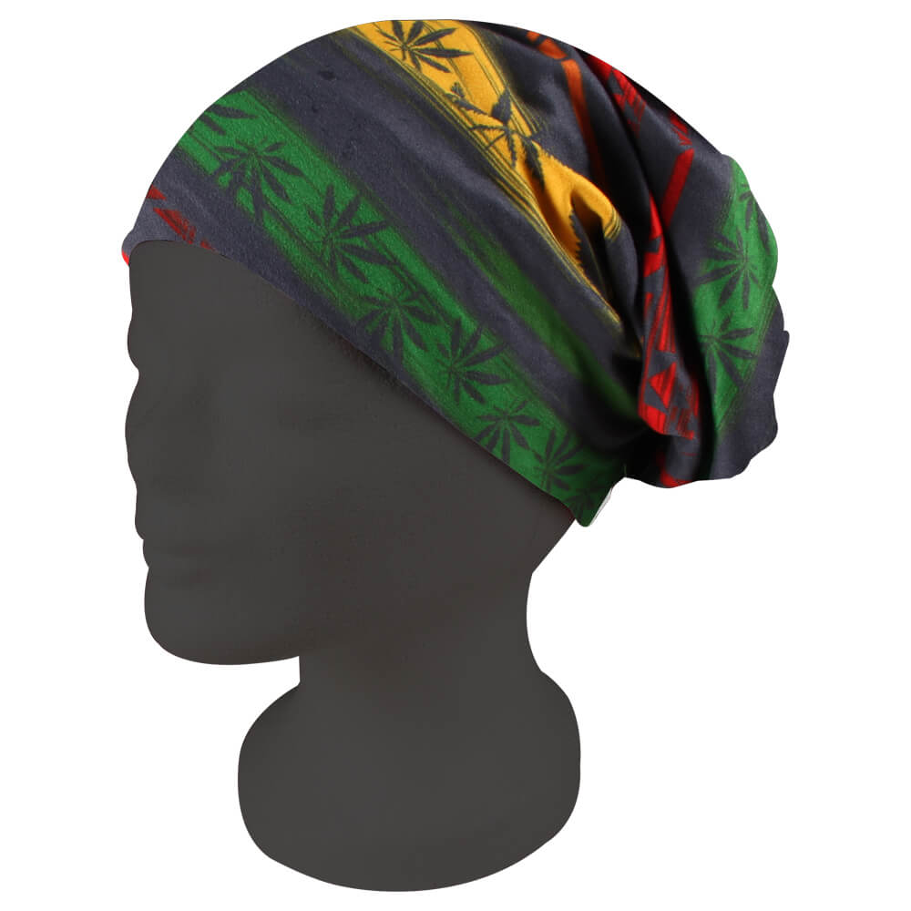 SM-316 Strickmütze Long Beanie Slouch Mütze Jamaika Rastafari Hanf abstrakt gestreift floral 