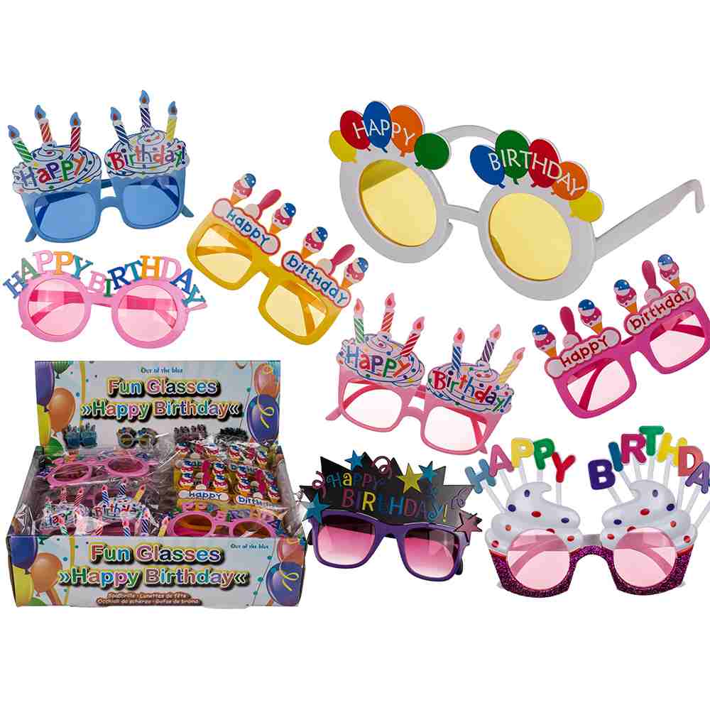 18-3927 Kunststoff-Spaßbrille, Happy Birthday, 8-fach sortiert, 24 Stück im Display