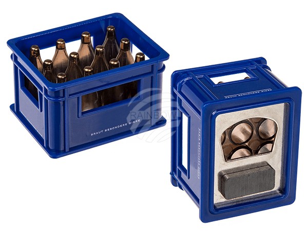 79-4981 Kunststoff-Flaschenöffner mit Magnet, Bierkiste, ca. 6 cm, 2-farbig sortiert, 24 Stück im Display, 6480/PAL