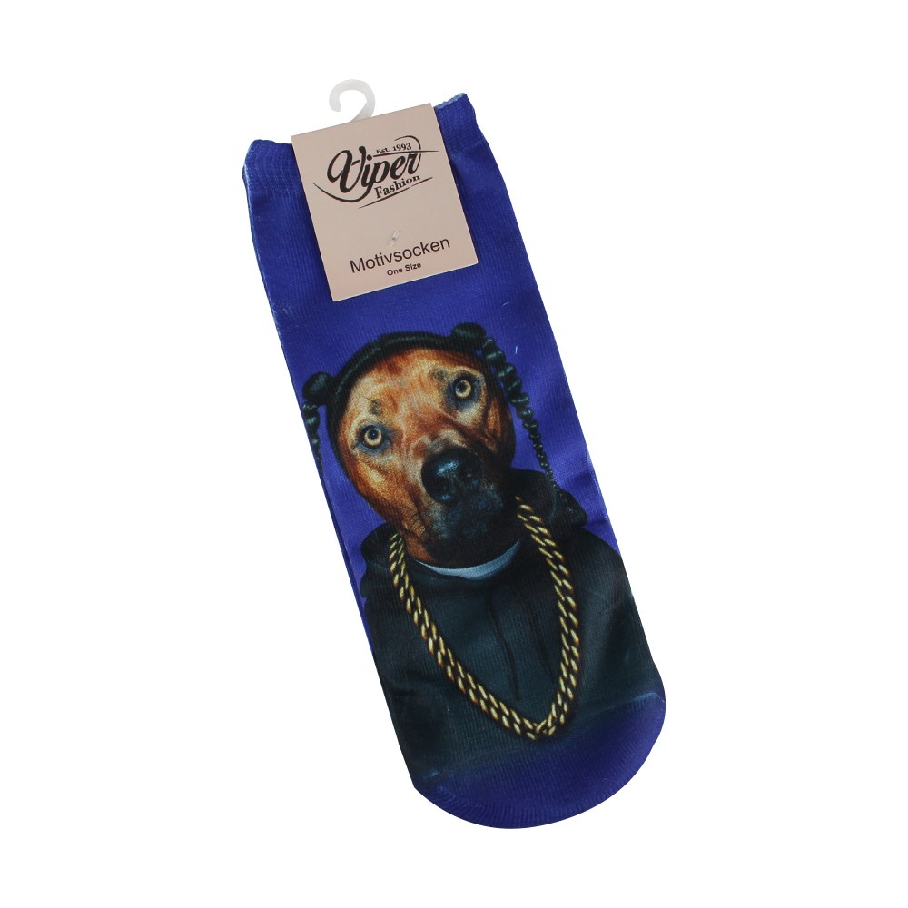 SO-L236 Motiv Socken Hund mit Halskette dunkelblau braun