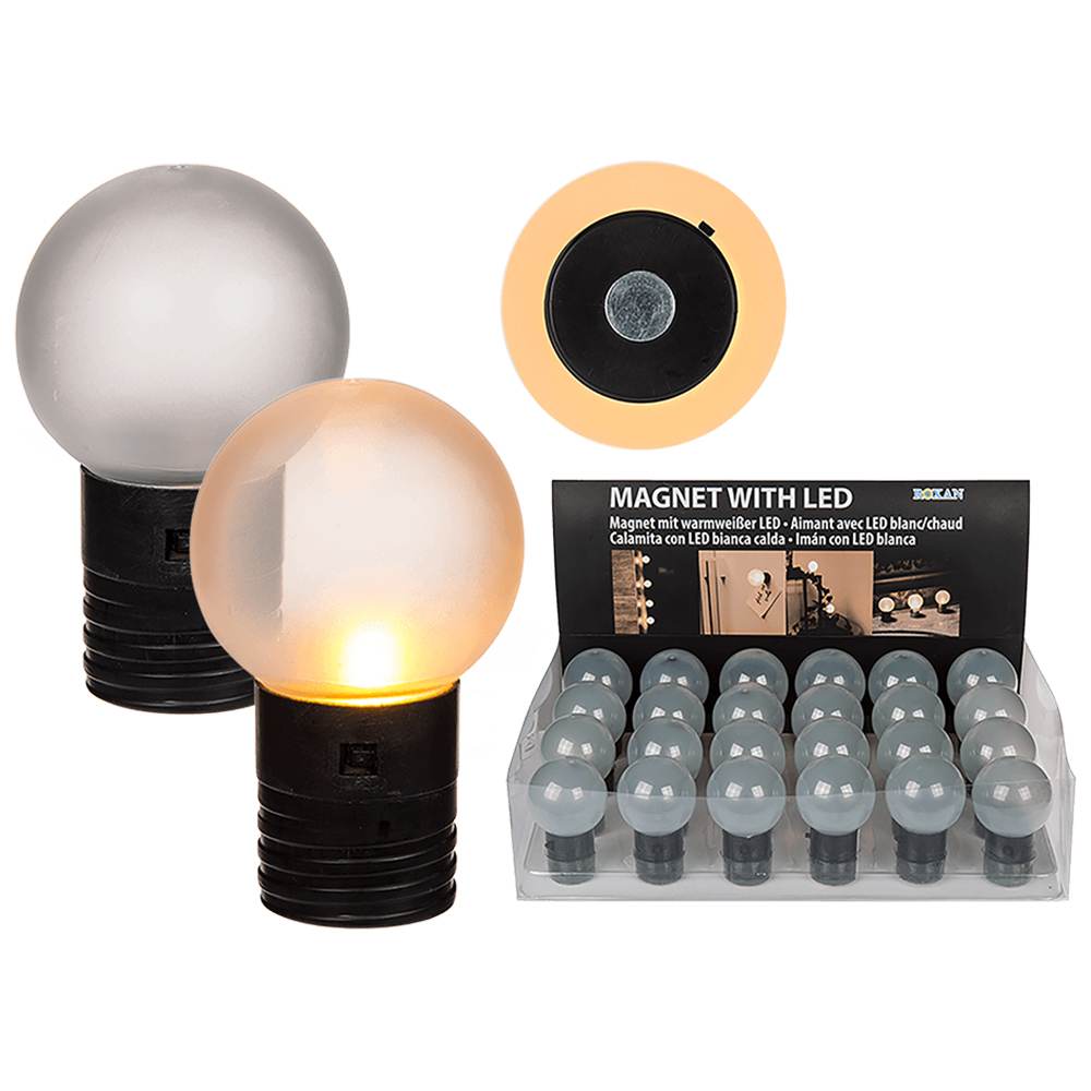 101483 Kunststoff-Leuchte, Kugel mit warmweißen LED (inkl. Batterie) & Magnet, ca. 4,5 cm, 24 Stück im Display, 3960/PAL