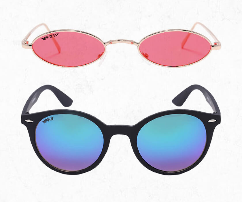 Zwei Design Brillen Blau, Lila und Pink
