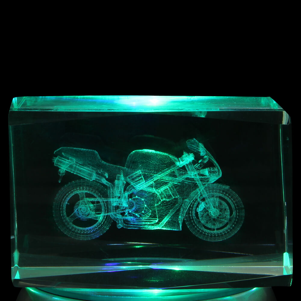 KQ-114 Kristall Quader Motiv: Motorrad Farbe: klar