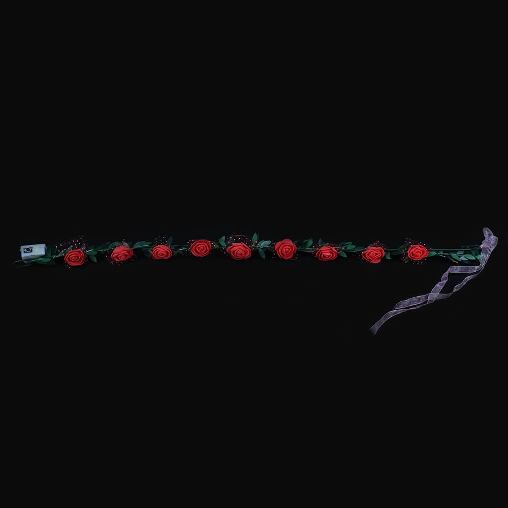 BK-59 LED Haarband Haarkranz mit roten Rosen und bunte LED Kette