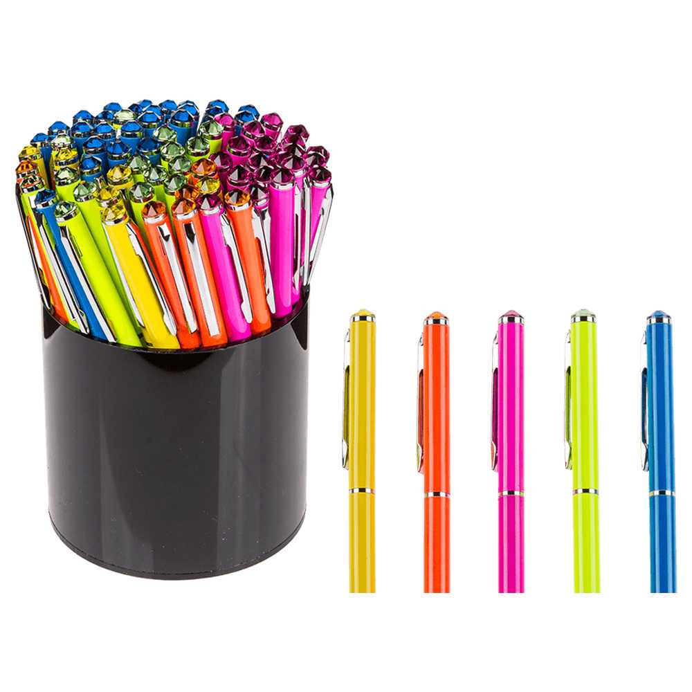 29-3074 Neonfarbener Metall-Kugelschreiber mit Swarovski-Stein, 5-farbig sortiert, 72 Stück mit Stifthalterdisplay, 41472/PAL