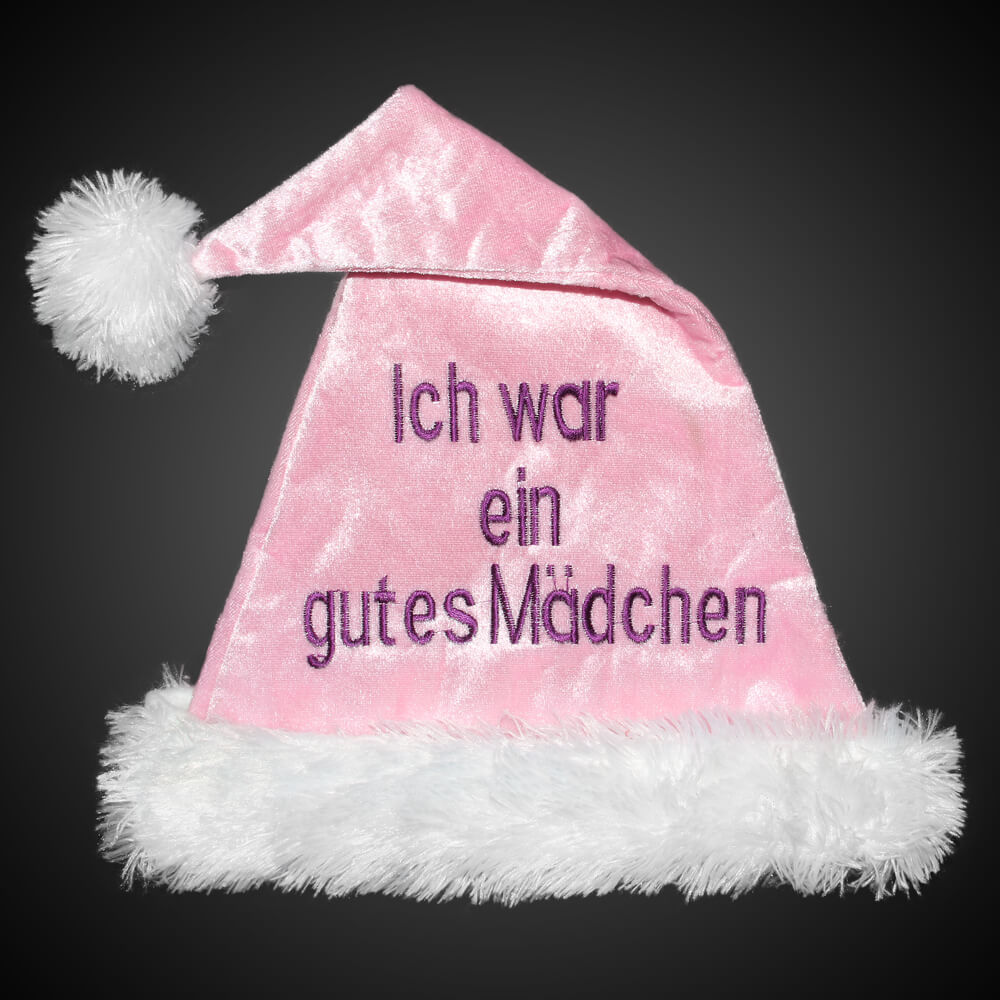 WM-11 Weihnachtsmützen Nikolausmützen rosa mit Spruch "Ich war ein gutes Mädchen"  