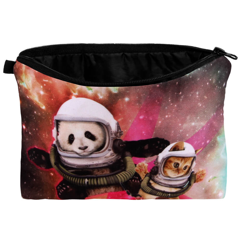 KT-028 Kosmetik Tasche mit Motiv "Panda und Katze im All"