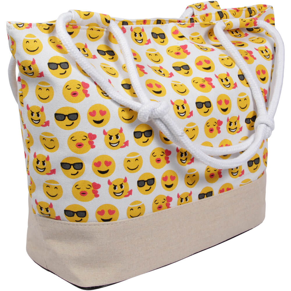 TT-E02 Shopper Einkaufstasche Strandtasche weiss Emoticon ca. 48 cm x 35 cm