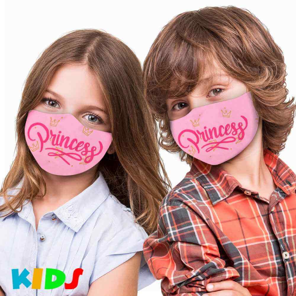 AMK-103 bedruckte Kindermasken Kinder Masken mit Druck rosa Princess Kronen