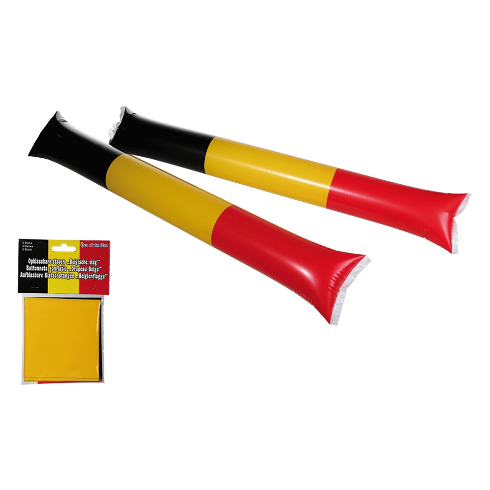 00-0833 Aufblasbare Klatschstangen, Belgienflagge, ca. 60 cm, 2er Set im Polybeutel mit Headercard, 11520/PAL