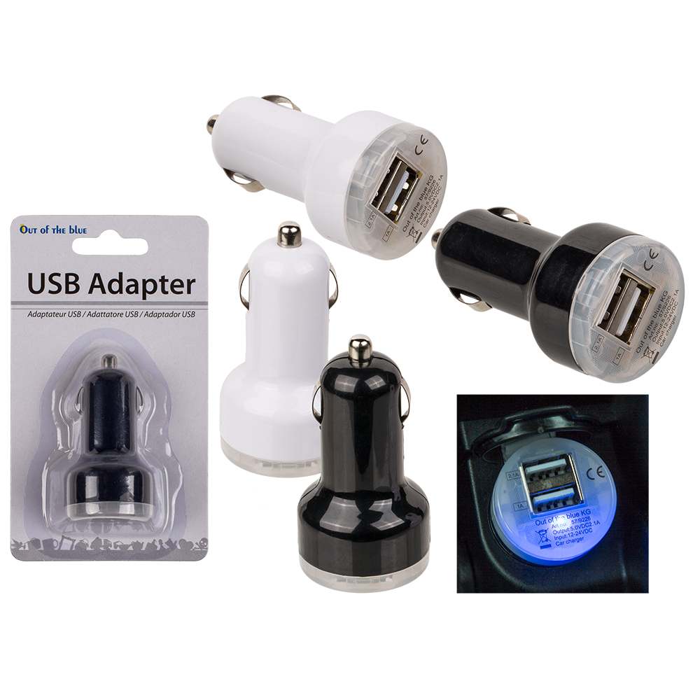 57-9232 Leuchtender Universal USB-Adapter für Zigarettenanzünder, 2-farbig sortiert, auf Blisterkarte, 2304/PAL