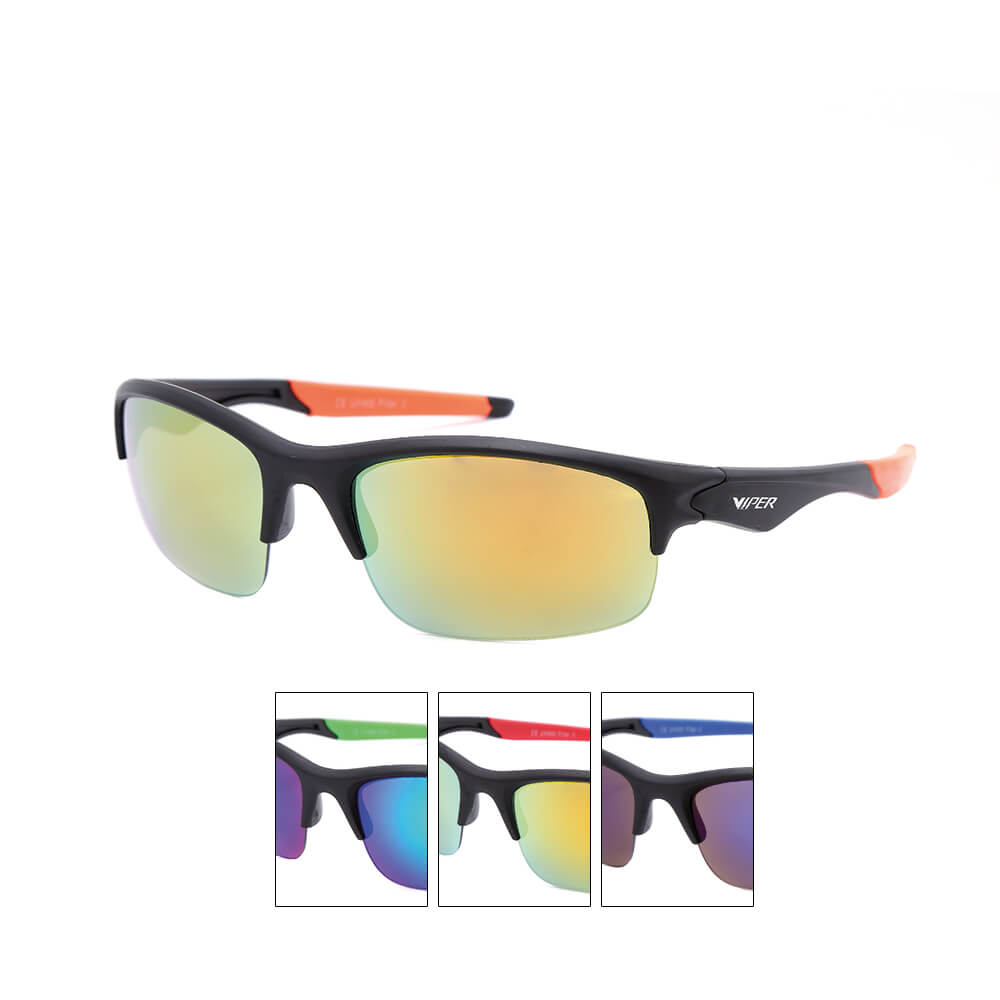 VS-337 VIPER Damen und Herren Sportbrillen Sonnenbrille Aufdruck Viper schwarz mit farbigen Applikationen