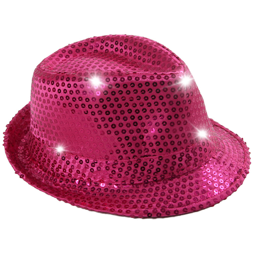 TH-42 LED Trilby Hut pink Motiv: Club Style mit Pailletten