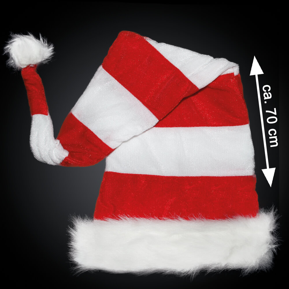 WM-50  Weihnachtsmütze Nikolausmütze rot/weiß gestreift extra lang  