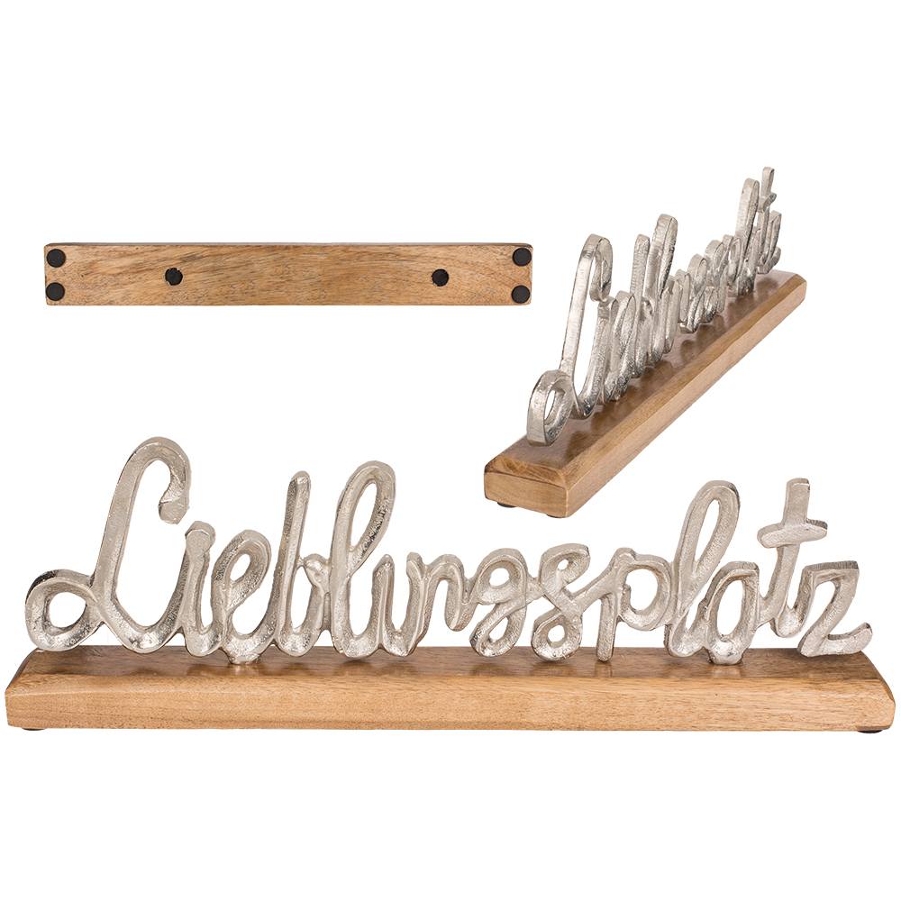 260188 Silberfarbener Schriftzug, Lieblingsplatz,  auf Holz-Standfuß, ca. 40 x 12 cm, 384/PAL