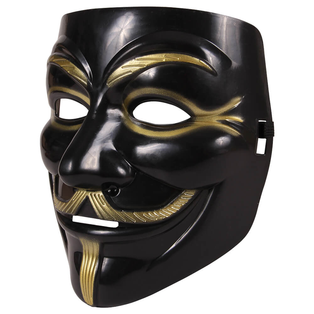 MAS-14 Masken Maske Mask Guy Fawkes Anonymous Vendetta Karnevalmaske schwarz und gold