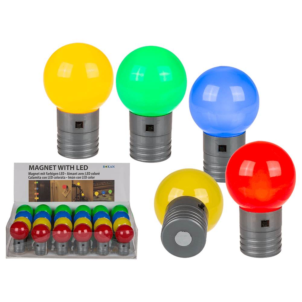 101485 Kunststoff-Leuchte, Bunte Kugel, mit LED (inkl. Batterie) & Magnet, ca. 4,5 cm, 4-farbig sortiert, 24 Stück im Display, 3384/PAL