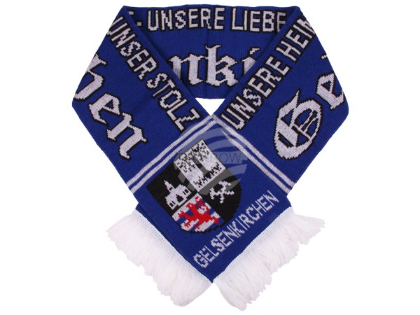 FS-74 Schals Fanschals blau weiß Schriftzug Gelsenkirchen - Unsere Heimat - Unsere Liebe - Unser Stolz Wappen