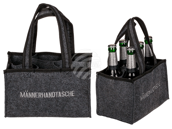 71-3163 Graue Männerhandtasche mit 6 Fächern, für 6 Flaschen, ca. 24 x 15 cm, aus Filz, 864/PAL