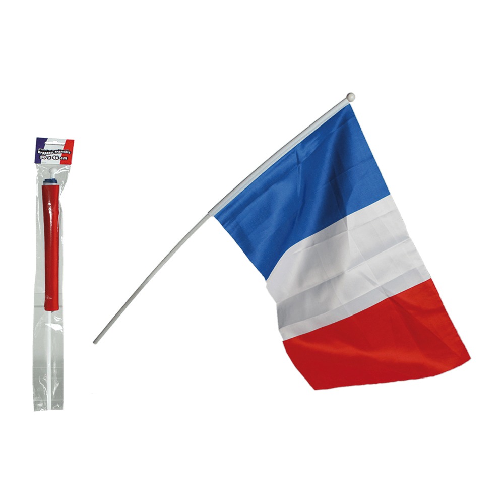 00-0822 Frankreichflagge, ca. 30 x 45 cm, mit 60 cm Kunststoffstab, im Polybeutel mit Headercard