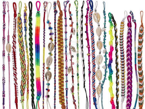 76-0173 Baumwoll-Armband, Friendship, mit Muscheln & Kunststoff-Perlen, 25 Serien sortiert, 1.200 Stück auf Displayständer (Displaypreis)