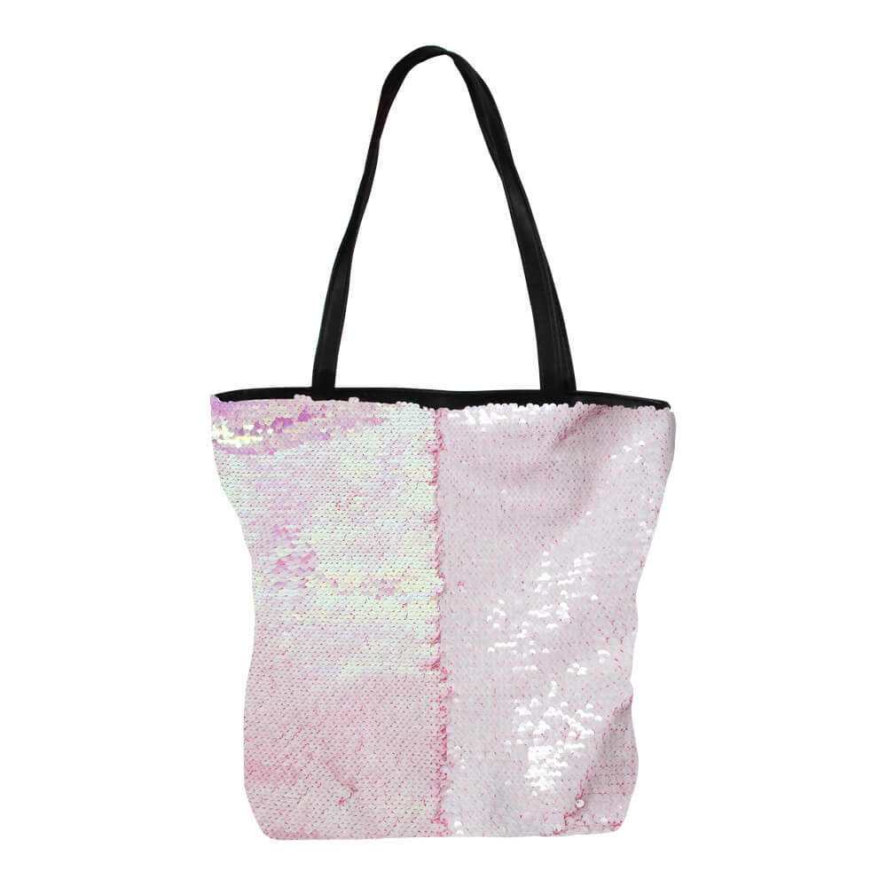 TT-P05 Shopper Einkaufstasche Strandtasche rosa weiss Paillettendesign ca. 37 cm x 34 cm