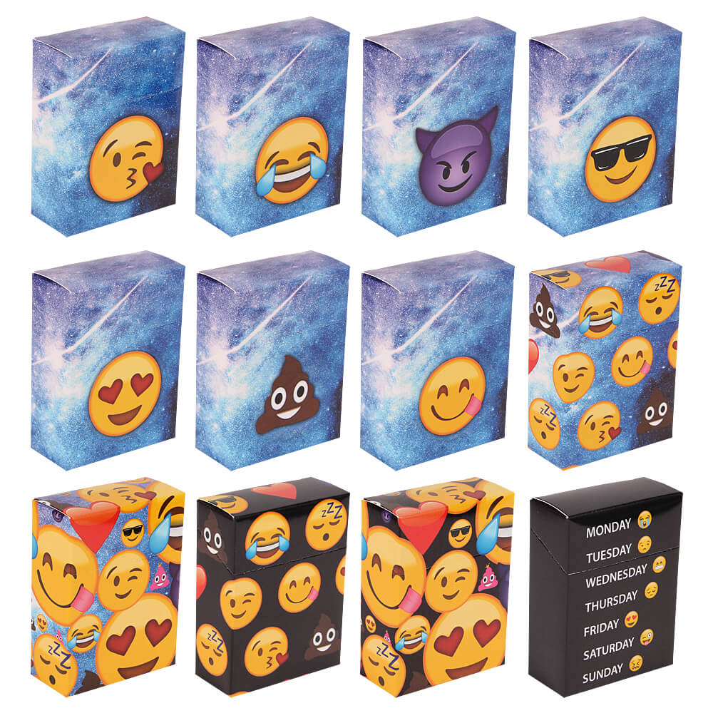 ZB-027 Display für Zigarettenhüllen aus Pappe Ausstattung: 4 Schachtelgrößen L,XL, XXL und LONG (100-er) Größe: 12 Motive á 3 Schachteln je Größe (144 Schachteln) Thema: Emoticon Emotikon