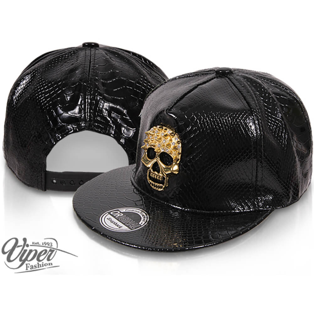 CAP-117 Snapback Flatbrim Cap "Luxury Skull" Farbe: schwarz mit 3D Emblem