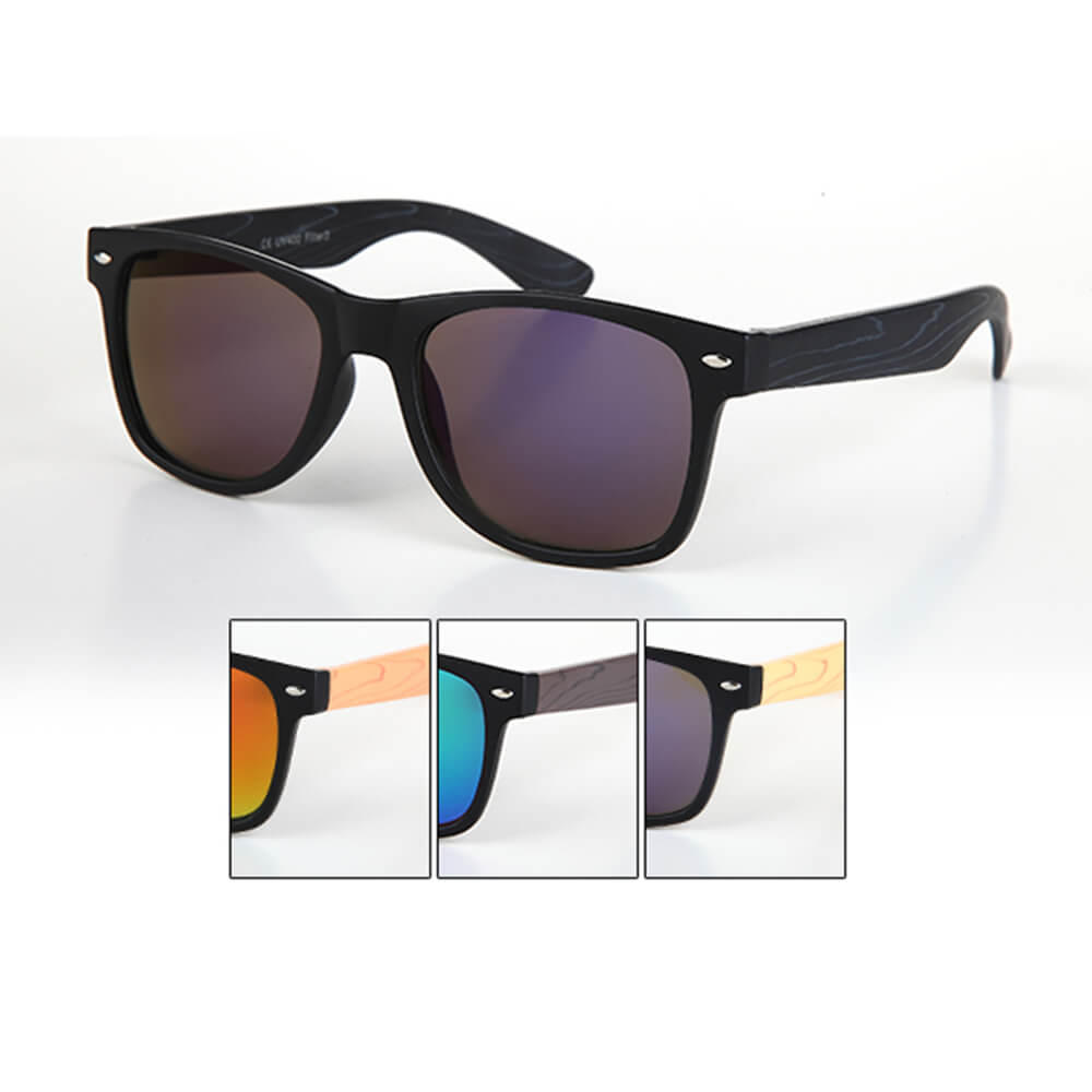 V-1246 VIPER Damen und Herren Sonnenbrille Form: Vintage Retro Farbe: farbig sortiert, Holz Look, schwarze Fassung, Zierniete