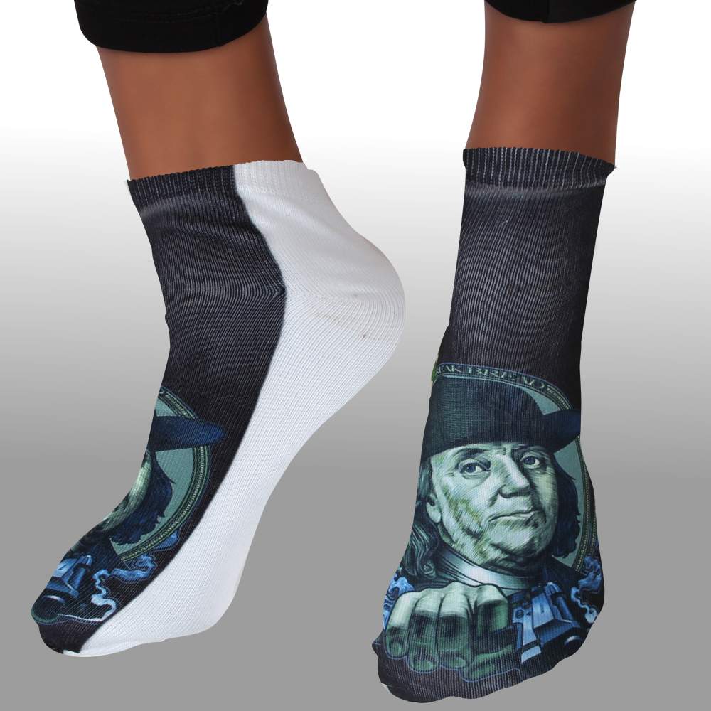 SO-L144  Motiv Socken Benjamin Franklin Gangster schwarz weiß ca. 37 - 40