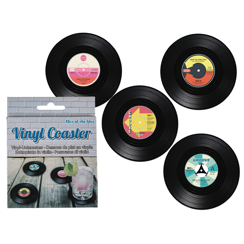 71-3075 Untersetzer, Vinyl-Schallplatte, D: ca. 11 cm, 4-fach sortiertes 4er Set im Geschenkkarton mit Headercard, 5760/PAL