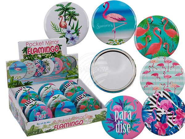 76-3357 Taschenspiegel, Flamingo, ca. 7 cm, 6-fach sortiert, 24 Stück im Display, 4320/PAL