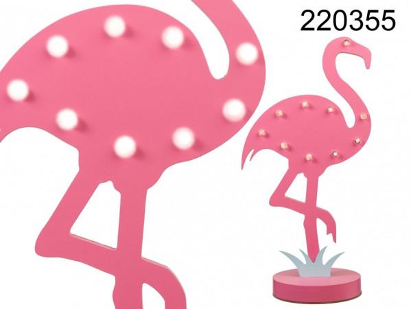 220355 Pinkfarbener Holz-Flamingo mit 10 weißen LED, ca. 43 x 22 cm, für 3 Mignon