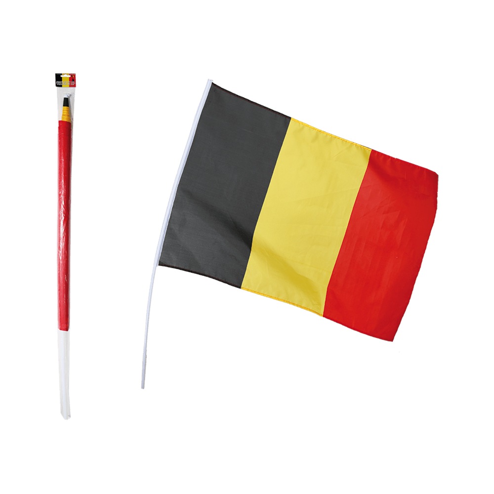 00-0849 Belgienflagge, ca. 60 x 90 cm, mit 100 cm Kunststoffstab, im Polybeutel mit Headercard, 1152/PAL