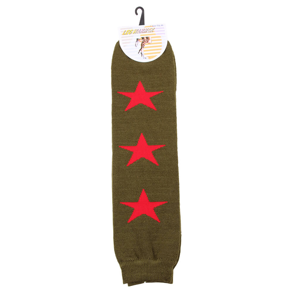 BST-16 Damen Beinstulpen Design: rote Sterne Farbe: olivgrün und rot