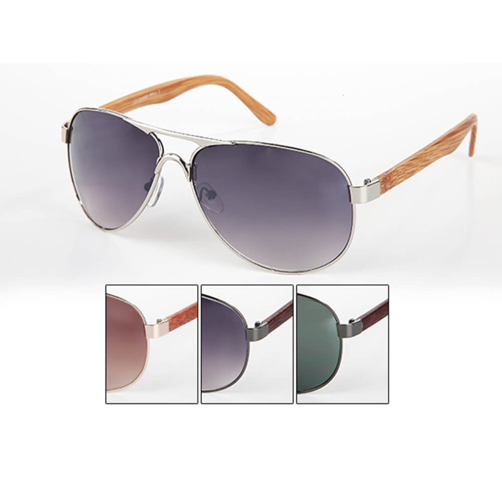 V-1299 VIPER Damen und Herren Sonnenbrille Form: Pilotenbrille Farbe: silber, rose gold und gunmetal sortiert, Bügel in Holzoptik
