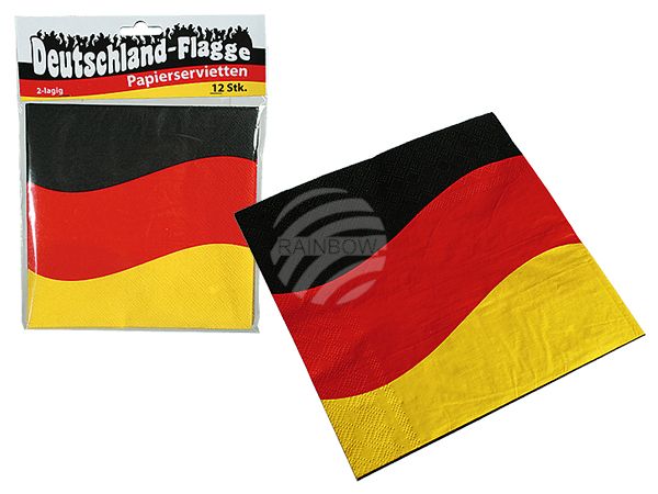 00-0560 Papierservietten, Deutschlandflagge, ca. 33 x 33 cm, 2-lagig, 12 Stück im Polybeutel mit Headercard, 3456/PAL