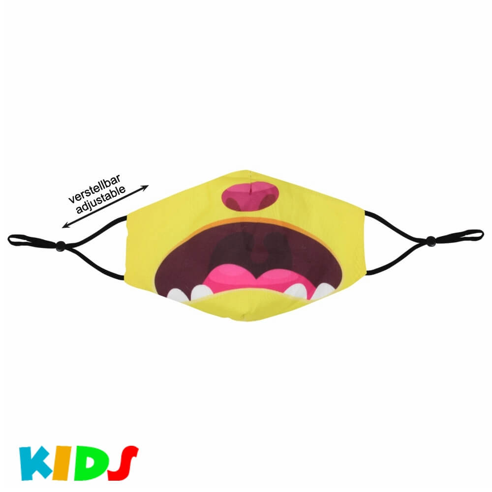 AMK-106 bedruckte Kindermasken Kinder Masken mit Druck gelb Monster Mund Comic erschrocken