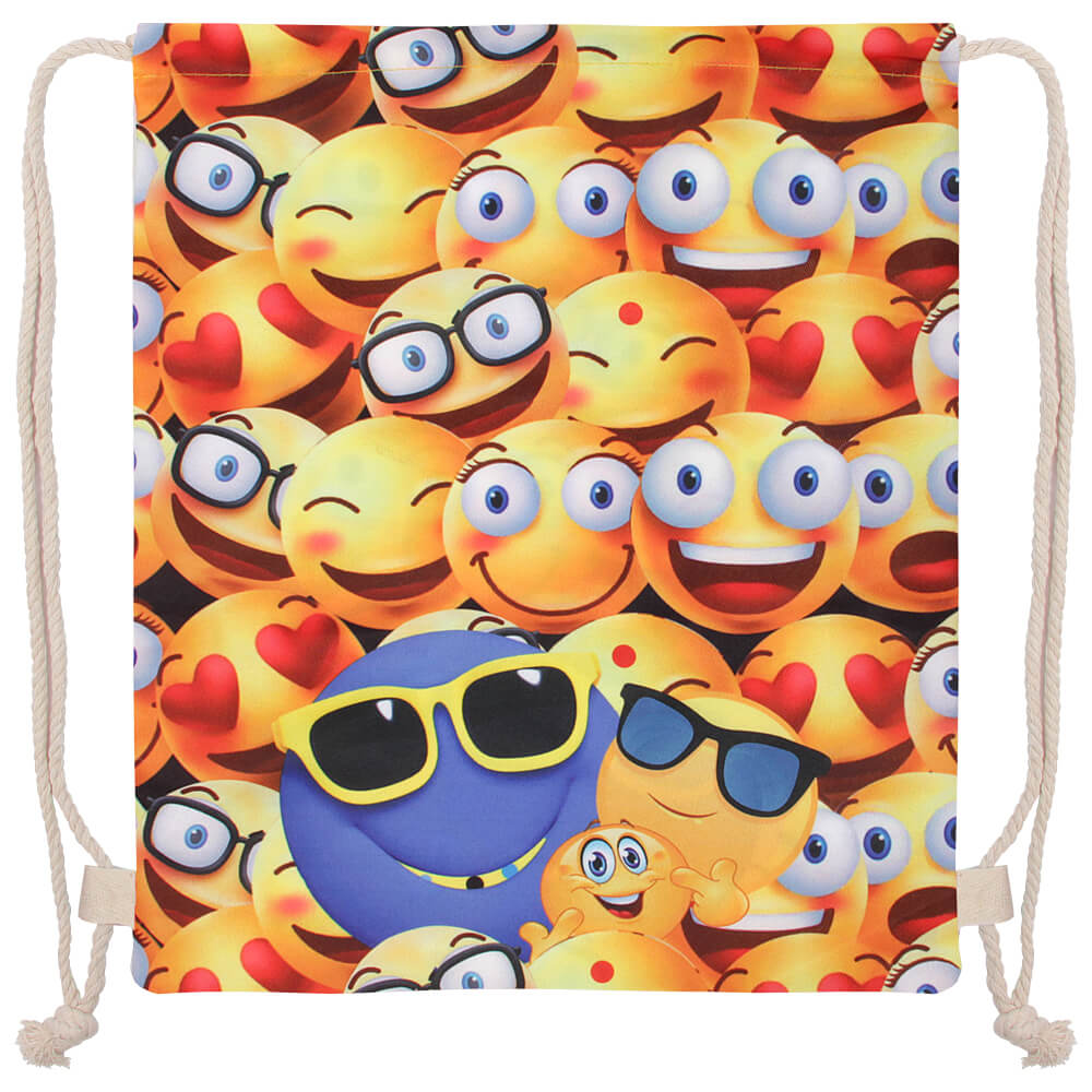 RU-312 Gymbag Gymsac multicolor Emoticons lächeln lachen cool verliebt ca. 33 cm x 39 cm