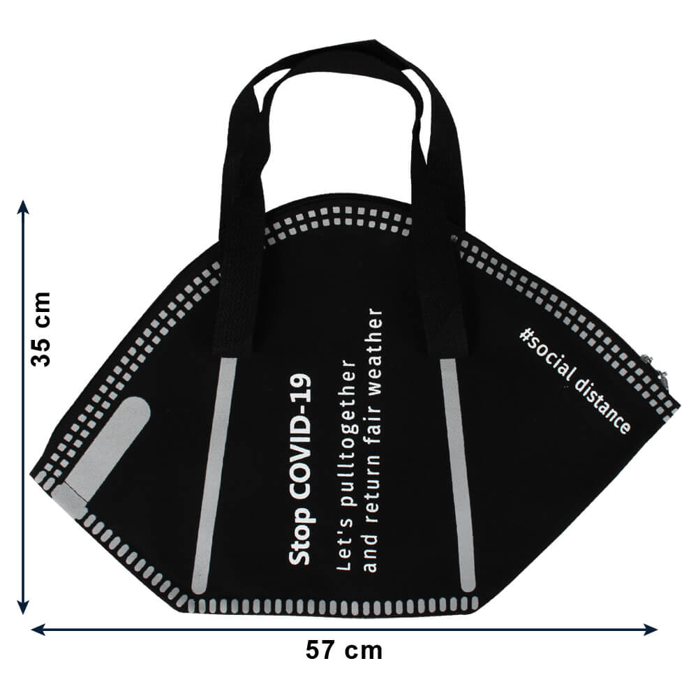 TT-c02 Shopper Einkaufstasche Strandtasche schwarz Mundschutz Maske Atemschutzmaske